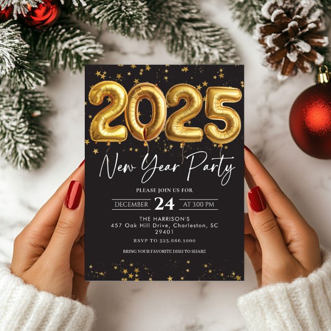 Gold Balloon New Years Eve Party 2025 Invitation (Creator Uploaded)