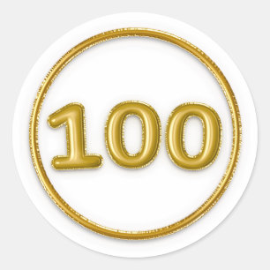 Gold Balloon Number 100 Round Sticker