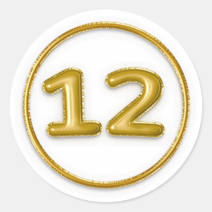 Gold Balloon Number 12 Round Sticker