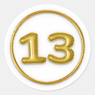 Gold Balloon Number 13 Round Sticker