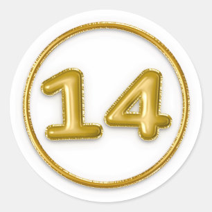 Gold Balloon Number 14 Round Sticker