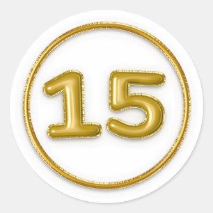 Gold Balloon Number 15 Typography Classic Round Sticker