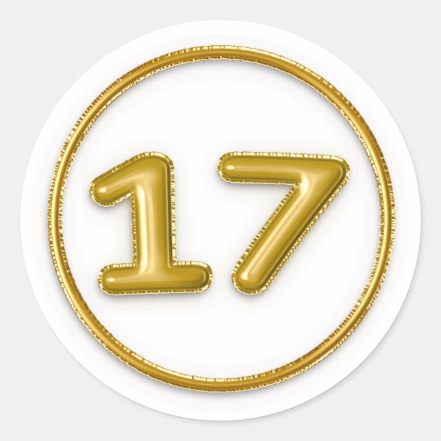 Gold Balloon Number 17 Round Sticker (Front)