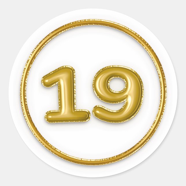 Gold Balloon Number 19 Round Sticker (Front)