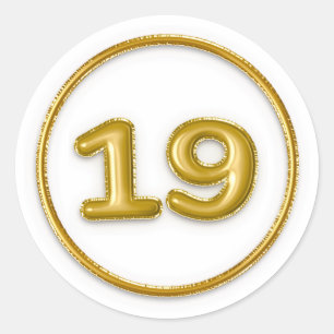 Gold Balloon Number 19 Typography Classic Round Sticker