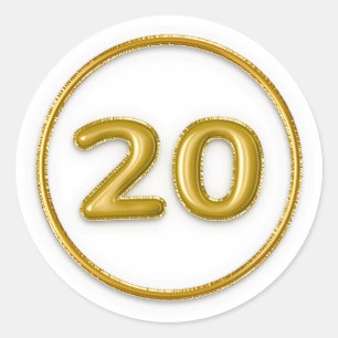 Gold Balloon Number 20 Typography Classic Round Sticker
