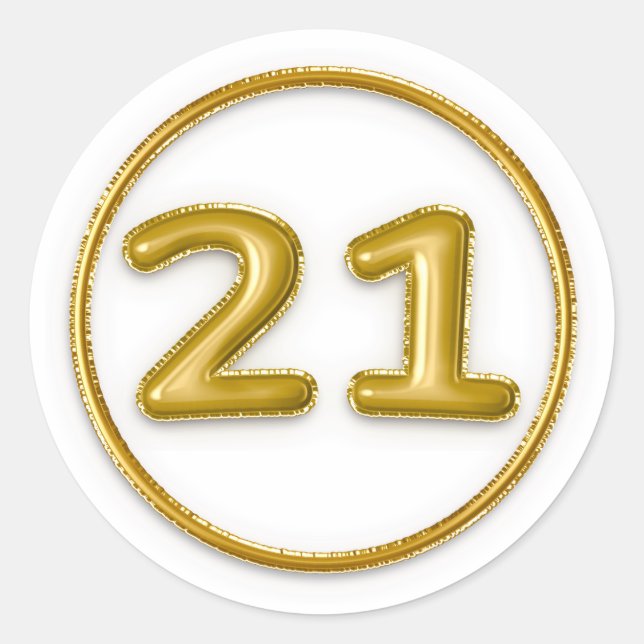 Gold Balloon Number 21 Round Sticker (Front)