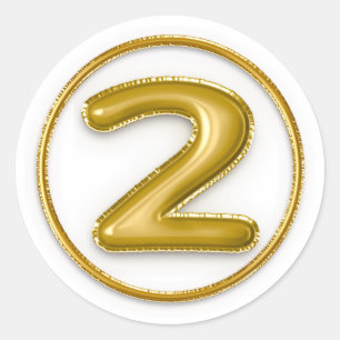 Gold Balloon Number 2 Round Sticker
