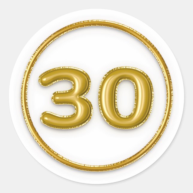 Gold Balloon Number 30 Round Sticker (Front)