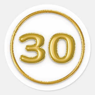 Gold Balloon Number 30 Round Sticker