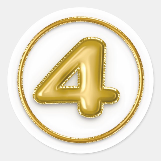 Gold Balloon Number 4 Round Sticker (Front)