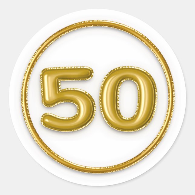 Gold Balloon Number 50 Round Sticker (Front)