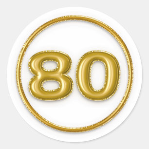Gold Balloon Number 80 Round Sticker