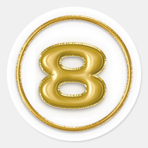 Gold Balloon Number 8 Round Sticker