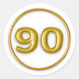 Gold Balloon Number 90 Round Sticker