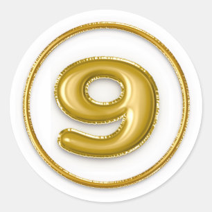 Gold Balloon Number 9 Round Sticker