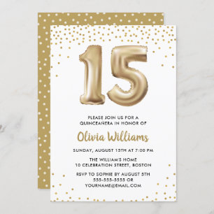 Gold Balloon   Quinceanera 15th Birthday Party Invitation