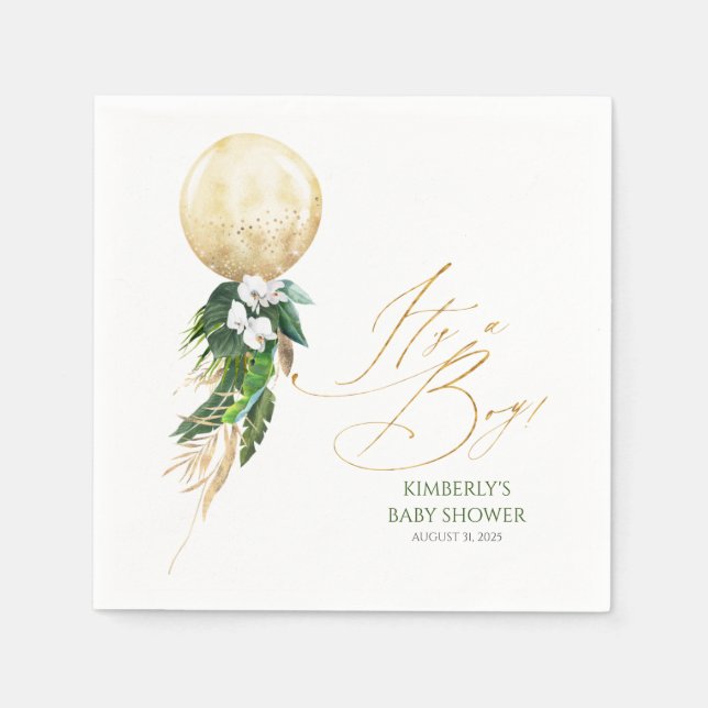 Gold Balloon Tropical Greenery Garland Baby Shower Napkin (Front)