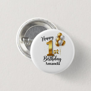 Gold Balloons 1st Birthday Pinback Button