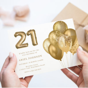Gold Balloons 21st Birthday Party Invitation