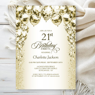 Gold Balloons 21st Birthday Party Invitation