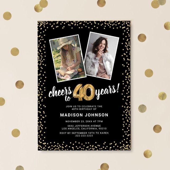 Gold Balloons 2 Photo 40th Birthday  Invitation (Creator Uploaded)