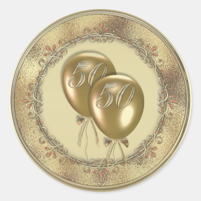 Gold Balloons 50th Anniversary Party Seal Labels (Front)