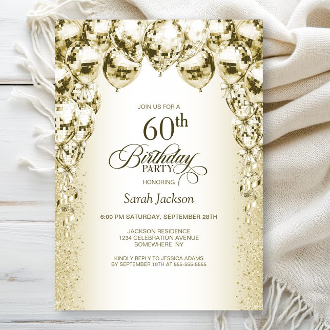 Gold Balloons 60th Birthday Party Invitation (Creator Uploaded)