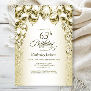 Gold Balloons 65th Birthday Party Invitation