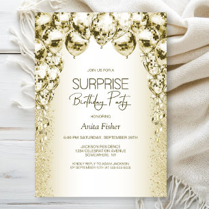 Gold Balloons Any Age Surprise Birthday Invitation