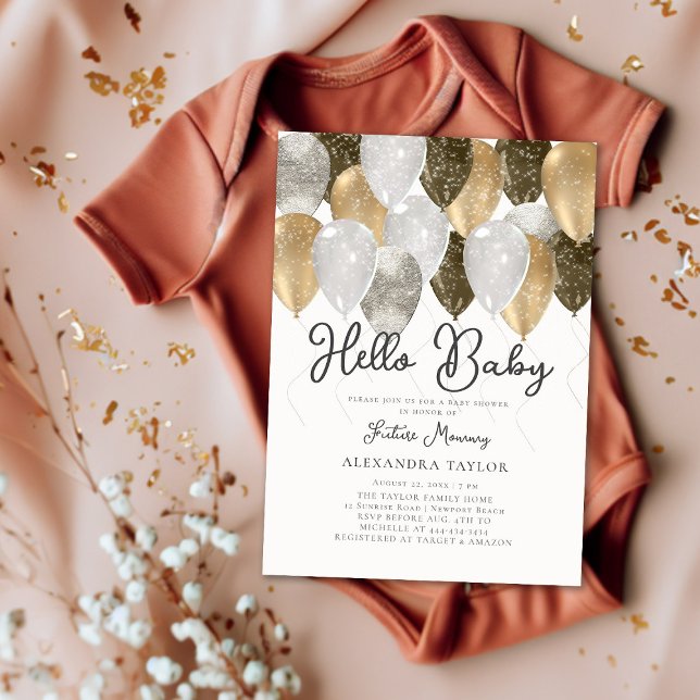 Gold Balloons Arch Gender Neutral Chic Baby Shower Invitation (Creator Uploaded)