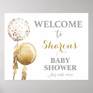 Gold balloons baby shower welcome sign