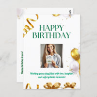 Gold Balloons Birthday Card with Gifts and Ribbons