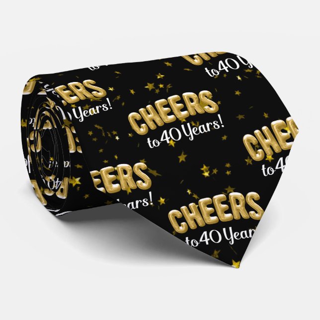 Gold Balloons Cheers to 40 Years 40th Birthday Tie (Rolled)