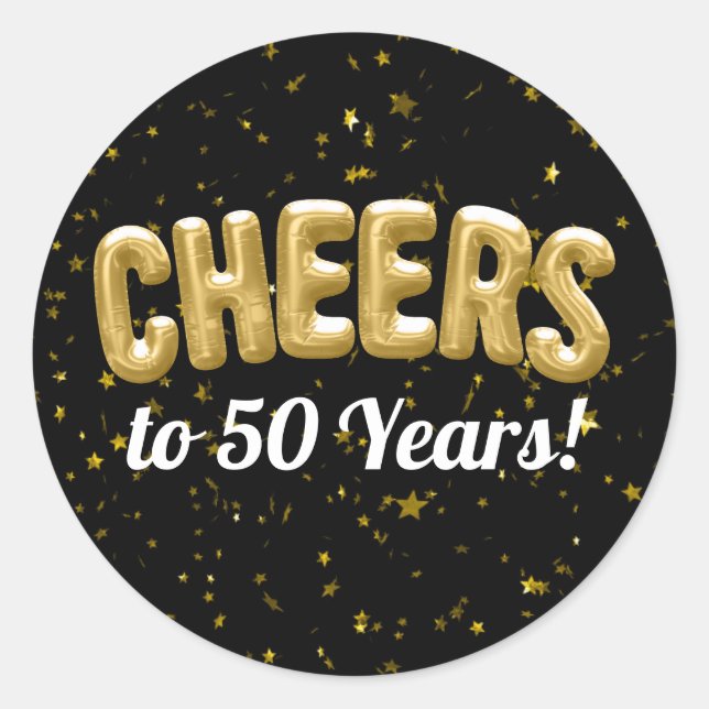 Gold Balloons Cheers to 50 Years 50th Birthday Classic Round Sticker (Front)