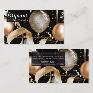 Gold Balloons Chic Black Party Event Planner Business Card