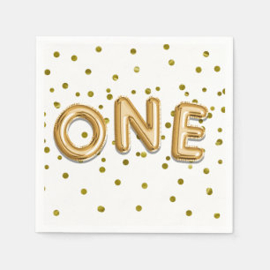 Gold Balloons & Confetti ONE 1st Birthday Party Napkin