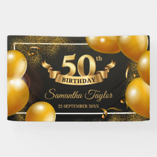 Gold balloons glitter sparkles fancy brithday banner