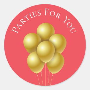 Gold balloons party business branding classic round sticker