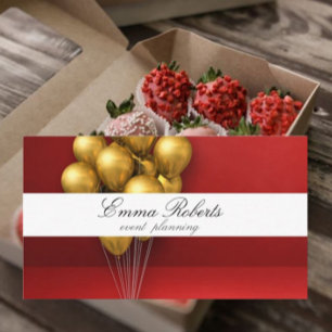 Gold Balloons Red Background Modern Business card