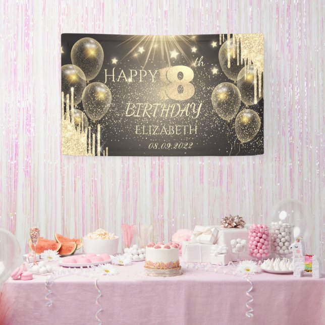 Gold Balloons Stars Glitter Drip 18th Birthday Banner (Party)