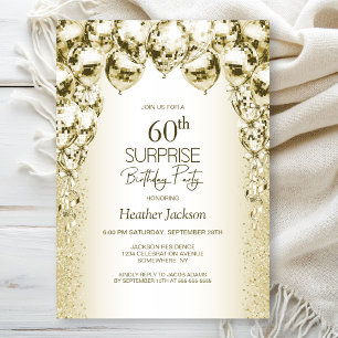 Gold Balloons Surprise 60th Birthday Party Invitation
