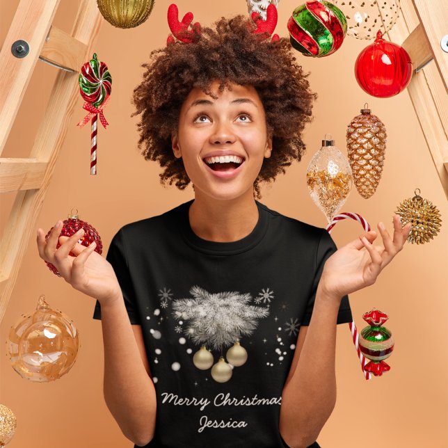 Gold Balls, Silver Pine and Snowflakes Christmas Plus Size T-Shirt (Creator Uploaded)
