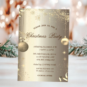 Gold Balls Snowflakes Stars Corporate Christmas  Invitation