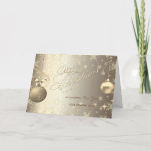 Gold Balls Snowflakes Stars Corporate Greeting Holiday Card