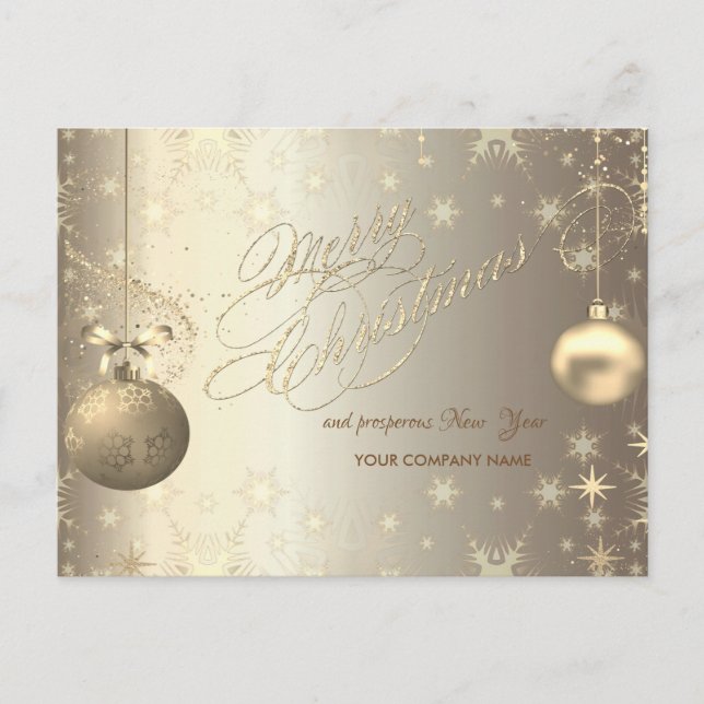 Gold Balls Snowflakes Stars Corporate Greeting Holiday Postcard (Front)