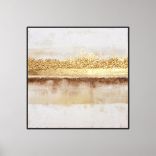 Gold Band on White & Beige Layers – Abstract Art Canvas Print