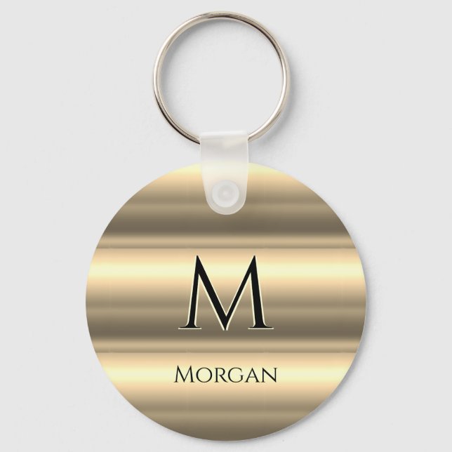Gold Bands, Black Name & Monogram Key Ring (Front)