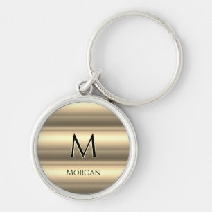 Gold Bands, Black Name & Monogram Key Ring