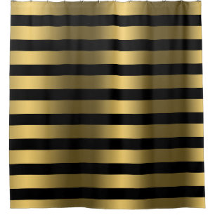 Gold Bands on Black Classy Shower Curtain